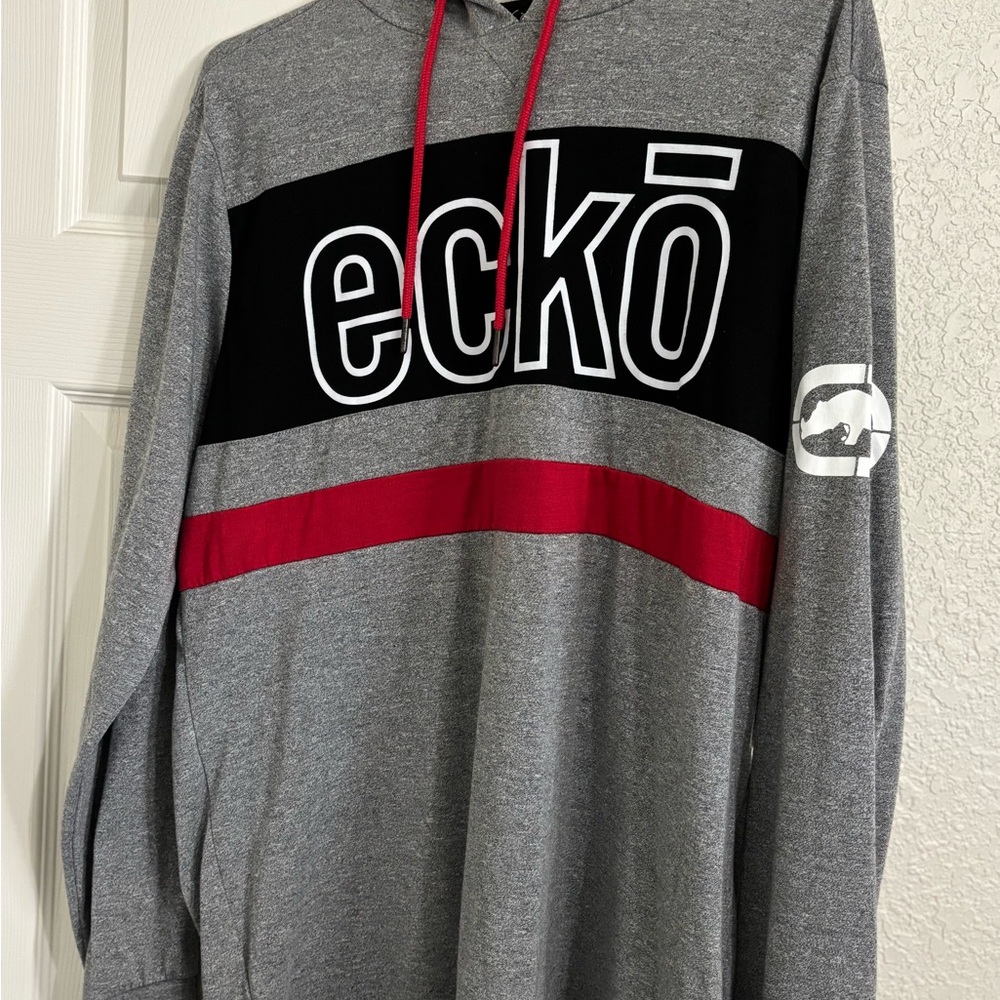 Ecko Unlimited Men's Gray Hoodie with Red and Black Accents